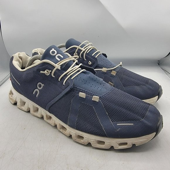 On Cloud 5 Mens 11.5 Denim Blue White Athletic Lightweight Shoes Outdoors Casual - Picture 1 of 12